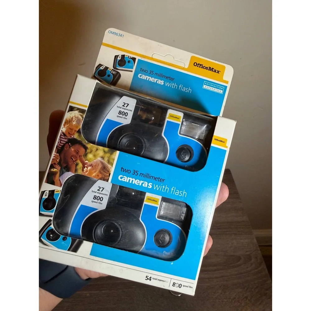 Y2K OfficeMax Disposable Camera 2 Pack 35mm Film 800 Speed Blue Vintage